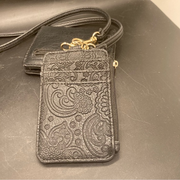 Wallet & laynard card holder set small folding black leather gold hardware - Picture 7 of 16